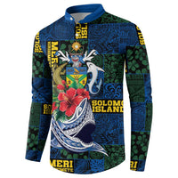 Solomon Islands Meri Kirihimete Button Sweatshirt Funny Santa Riding Shark - Polynesian Pride