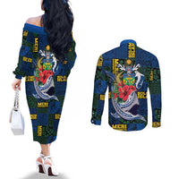 Solomon Islands Meri Kirihimete Couples Matching Off The Shoulder Long Sleeve Dress and Long Sleeve Button Shirt Funny Santa Riding Shark LT9 - Polynesian Pride