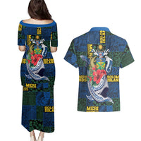 Solomon Islands Meri Kirihimete Couples Matching Puletasi and Hawaiian Shirt Funny Santa Riding Shark LT9 - Polynesian Pride