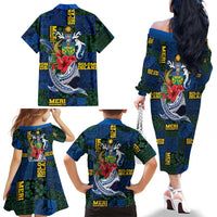 Solomon Islands Meri Kirihimete Family Matching Off The Shoulder Long Sleeve Dress and Hawaiian Shirt Funny Santa Riding Shark LT9 - Polynesian Pride