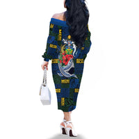 Solomon Islands Meri Kirihimete Family Matching Off The Shoulder Long Sleeve Dress and Hawaiian Shirt Funny Santa Riding Shark LT9 - Polynesian Pride