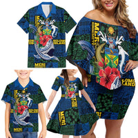 Solomon Islands Meri Kirihimete Family Matching Off Shoulder Short Dress and Hawaiian Shirt Funny Santa Riding Shark LT9 - Polynesian Pride