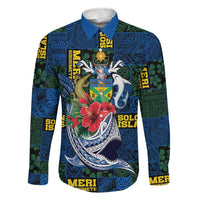 Solomon Islands Meri Kirihimete Family Matching Puletasi and Hawaiian Shirt Funny Santa Riding Shark LT9 Dad's Shirt - Long Sleeve Blue - Polynesian Pride