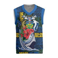 Solomon Islands Meri Kirihimete Christmas Knitted V-Neck Vest Funny Santa Riding Shark LT9 Blue - Polynesian Pride
