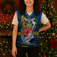Solomon Islands Meri Kirihimete Christmas Knitted V-Neck Vest Funny Santa Riding Shark LT9 - Polynesian Pride