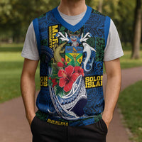 Solomon Islands Meri Kirihimete Christmas Knitted V-Neck Vest Funny Santa Riding Shark LT9 - Polynesian Pride
