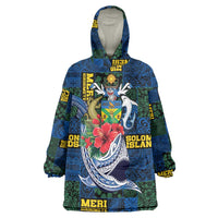 Solomon Islands Meri Kirihimete Wearable Blanket Hoodie Funny Santa Riding Shark LT9 One Size Blue - Polynesian Pride