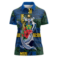 Solomon Islands Meri Kirihimete Women Polo Shirt Funny Santa Riding Shark LT9 Female Blue - Polynesian Pride