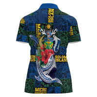 Solomon Islands Meri Kirihimete Women Polo Shirt Funny Santa Riding Shark LT9 - Polynesian Pride
