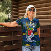 Solomon Islands Meri Kirihimete Women Polo Shirt Funny Santa Riding Shark LT9 - Polynesian Pride