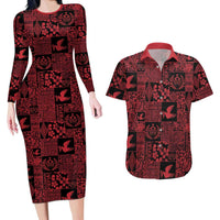 Black Tonga Kilisimasi Fiefia Couples Matching Long Sleeve Bodycon Dress and Hawaiian Shirt Pacific Patchwork Xmas Vibes LT9 Black - Polynesian Pride