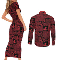 Black Tonga Kilisimasi Fiefia Couples Matching Short Sleeve Bodycon Dress and Long Sleeve Button Shirt Pacific Patchwork Xmas Vibes LT9 - Polynesian Pride