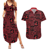 Black Tonga Kilisimasi Fiefia Couples Matching Summer Maxi Dress and Hawaiian Shirt Pacific Patchwork Xmas Vibes LT9 Black - Polynesian Pride