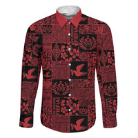 Black Tonga Kilisimasi Fiefia Family Matching Long Sleeve Bodycon Dress and Hawaiian Shirt Pacific Patchwork Xmas Vibes LT9 Dad's Shirt - Long Sleeve Black - Polynesian Pride