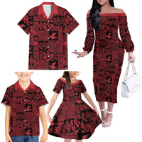 Black Tonga Kilisimasi Fiefia Family Matching Off The Shoulder Long Sleeve Dress and Hawaiian Shirt Pacific Patchwork Xmas Vibes LT9 - Polynesian Pride