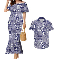 Blue Tonga Kilisimasi Fiefia Couples Matching Mermaid Dress and Hawaiian Shirt Pacific Patchwork Xmas Vibes LT9 Blue - Polynesian Pride