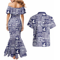 Blue Tonga Kilisimasi Fiefia Couples Matching Mermaid Dress and Hawaiian Shirt Pacific Patchwork Xmas Vibes LT9 - Polynesian Pride