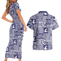 Blue Tonga Kilisimasi Fiefia Couples Matching Short Sleeve Bodycon Dress and Hawaiian Shirt Pacific Patchwork Xmas Vibes LT9 - Polynesian Pride