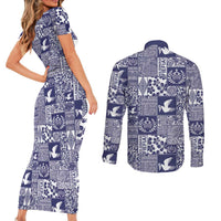 Blue Tonga Kilisimasi Fiefia Couples Matching Short Sleeve Bodycon Dress and Long Sleeve Button Shirt Pacific Patchwork Xmas Vibes LT9 - Polynesian Pride