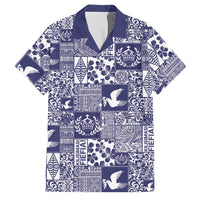 Blue Tonga Kilisimasi Fiefia Family Matching Long Sleeve Bodycon Dress and Hawaiian Shirt Pacific Patchwork Xmas Vibes LT9 Dad's Shirt - Short Sleeve Blue - Polynesian Pride