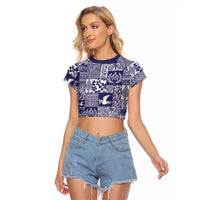 Blue Tonga Kilisimasi Fiefia Raglan Cropped T Shirt Pacific Patchwork Xmas Vibes - Polynesian Pride