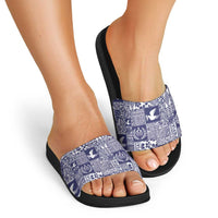 Blue Tonga Kilisimasi Fiefia Slide Sandals Pacific Patchwork Xmas Vibes - Polynesian Pride