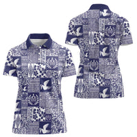 Blue Tonga Kilisimasi Fiefia Women Polo Shirt Pacific Patchwork Xmas Vibes - Polynesian Pride