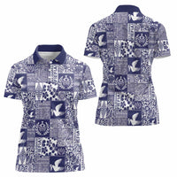 Blue Tonga Kilisimasi Fiefia Women Polo Shirt Pacific Patchwork Xmas Vibes - Polynesian Pride