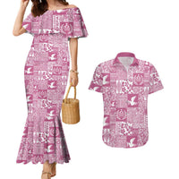 Pink Tonga Kilisimasi Fiefia Couples Matching Mermaid Dress and Hawaiian Shirt Pacific Patchwork Xmas Vibes LT9 Pink - Polynesian Pride