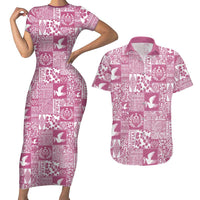 Pink Tonga Kilisimasi Fiefia Couples Matching Short Sleeve Bodycon Dress and Hawaiian Shirt Pacific Patchwork Xmas Vibes LT9 Pink - Polynesian Pride