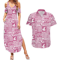 Pink Tonga Kilisimasi Fiefia Couples Matching Summer Maxi Dress and Hawaiian Shirt Pacific Patchwork Xmas Vibes LT9 Pink - Polynesian Pride