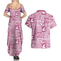 Pink Tonga Kilisimasi Fiefia Couples Matching Summer Maxi Dress and Hawaiian Shirt Pacific Patchwork Xmas Vibes LT9 - Polynesian Pride