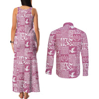 Pink Tonga Kilisimasi Fiefia Couples Matching Tank Maxi Dress and Long Sleeve Button Shirt Pacific Patchwork Xmas Vibes LT9 - Polynesian Pride