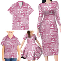 Pink Tonga Kilisimasi Fiefia Family Matching Long Sleeve Bodycon Dress and Hawaiian Shirt Pacific Patchwork Xmas Vibes LT9 - Polynesian Pride