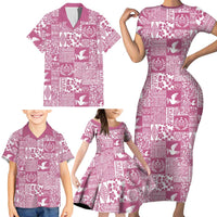 Pink Tonga Kilisimasi Fiefia Family Matching Short Sleeve Bodycon Dress and Hawaiian Shirt Pacific Patchwork Xmas Vibes LT9 - Polynesian Pride