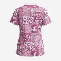 Pink Tonga Kilisimasi Fiefia Scrub Top Pacific Patchwork Xmas Vibes LT9 - Polynesian Pride