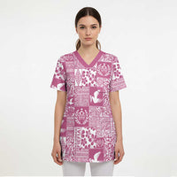 Pink Tonga Kilisimasi Fiefia Scrub Top Pacific Patchwork Xmas Vibes LT9 - Polynesian Pride