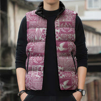 Pink Tonga Kilisimasi Fiefia Sleeveless Puffer Jacket Pacific Patchwork Xmas Vibes - Polynesian Pride