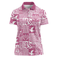Pink Tonga Kilisimasi Fiefia Women Polo Shirt Pacific Patchwork Xmas Vibes - Polynesian Pride