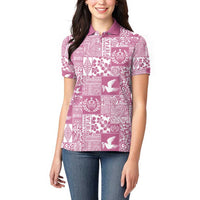 Pink Tonga Kilisimasi Fiefia Women Polo Shirt Pacific Patchwork Xmas Vibes - Polynesian Pride