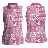 Pink Tonga Kilisimasi Fiefia Women Sleeveless Polo Shirt Pacific Patchwork Xmas Vibes LT9 - Polynesian Pride