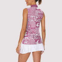 Pink Tonga Kilisimasi Fiefia Women Sleeveless Polo Shirt Pacific Patchwork Xmas Vibes LT9 - Polynesian Pride