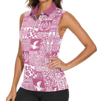Pink Tonga Kilisimasi Fiefia Women Sleeveless Polo Shirt Pacific Patchwork Xmas Vibes LT9 - Polynesian Pride