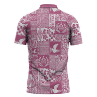 Pink Tonga Kilisimasi Fiefia Zipper Polo Shirt Pacific Patchwork Xmas Vibes - Polynesian Pride