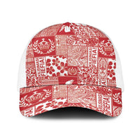 Red Tonga Kilisimasi Fiefia Baseball Net Cap Pacific Patchwork Xmas Vibes - Polynesian Pride