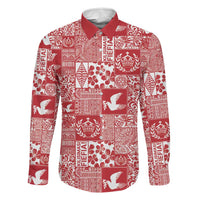 Red Tonga Kilisimasi Fiefia Family Matching Long Sleeve Bodycon Dress and Hawaiian Shirt Pacific Patchwork Xmas Vibes LT9 Dad's Shirt - Long Sleeve Red - Polynesian Pride