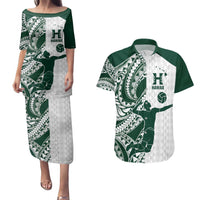 Polynesian Hawaii Volleyball Custom Couples Matching Puletasi and Hawaiian Shirt Kakau with Sport Style LT9 White - Polynesian Pride