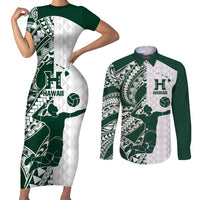 Polynesian Hawaii Volleyball Custom Couples Matching Short Sleeve Bodycon Dress and Long Sleeve Button Shirt Kakau with Sport Style LT9 White - Polynesian Pride
