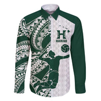 Polynesian Hawaii Volleyball Custom Family Matching Mermaid Dress and Hawaiian Shirt Kakau with Sport Style LT9 Dad's Shirt - Long Sleeve White - Polynesian Pride