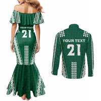 Polynesian Hawaii Volleyball Custom Couples Matching Mermaid Dress and Long Sleeve Button Shirt Green Kakau with Map Motif LT9 - Polynesian Pride